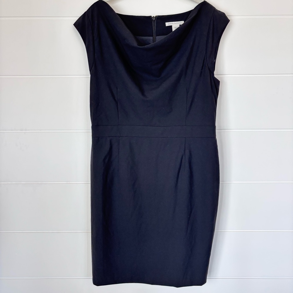 Banana Republic Classic Black Midi Sheath Dress Womens12 Petite
